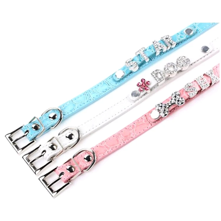 Wholesale Multicolor Personalized Pattern DIY Name Rhinestone Slide Letter PU Dog Collar