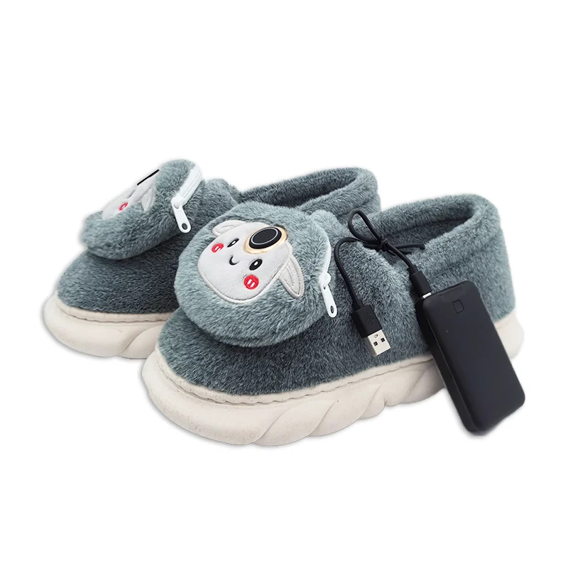 Customizable USB Rechargeable Unisex Plush Heated Slippers Winter Electric Battery Powered Foot Warmer for Home Use