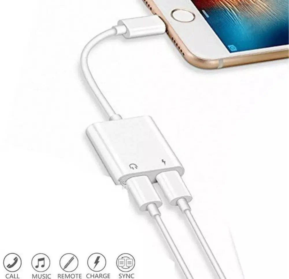 2 In 1 Headphone Charging Splitter Converter Cable Audio Charger Adapter for iPhone 12