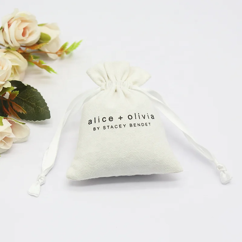 White Custom Cotton Pouch Bag Packaging Drawstring Small Pouch Bag Jewellery