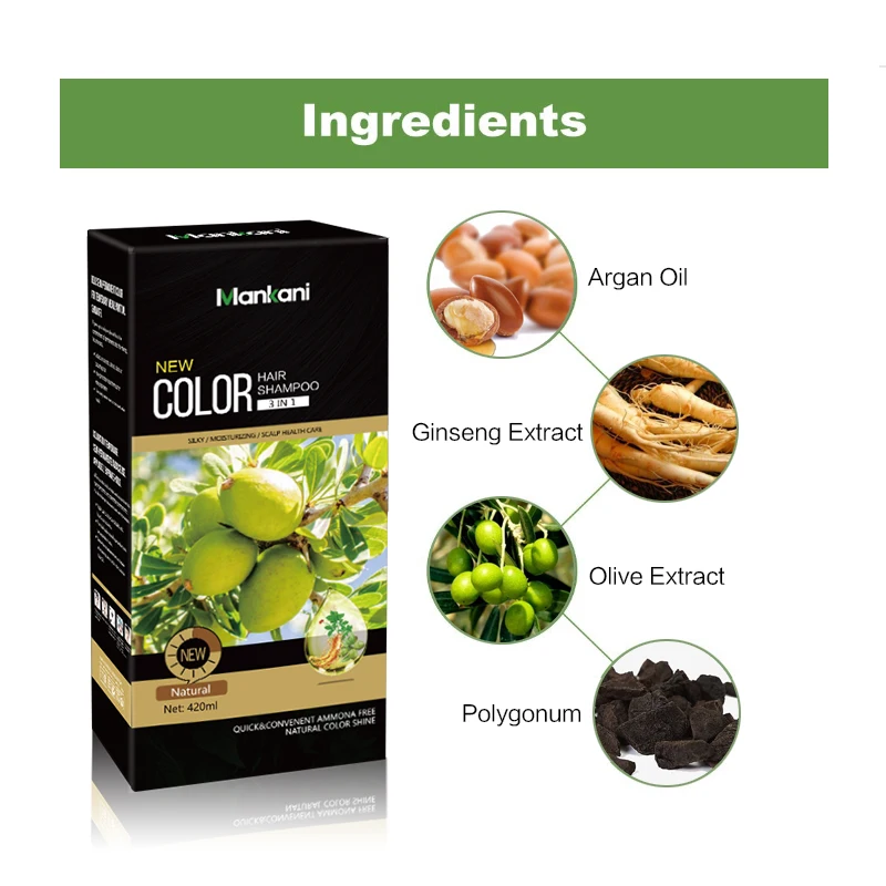 OEM Organic Natural Liquid no side effect black hair dye shampoo color change organic natural grey hair coloring shampoo dye