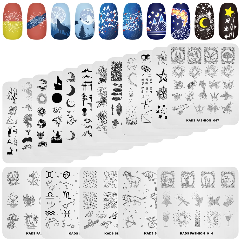 KADS Nail Stamping Templates Sun Moon Stars Pattern Design Stainless Steel Nail Stamping Plate
