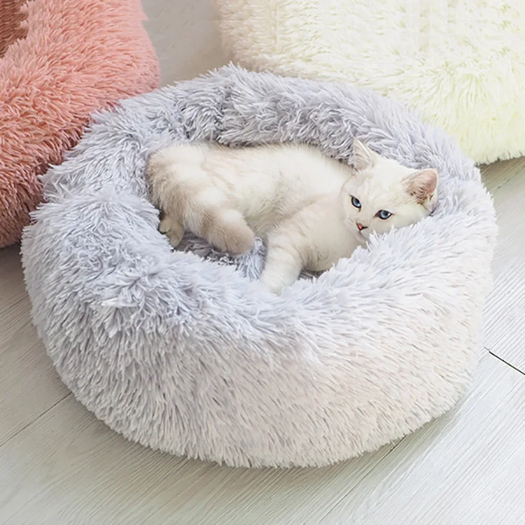 Faux Fur Comfortable Washable Super Soft Donut Bed for Large Pet Cats Brown Round Customized Fluffy Plush Dog Anti Anxiety Bed