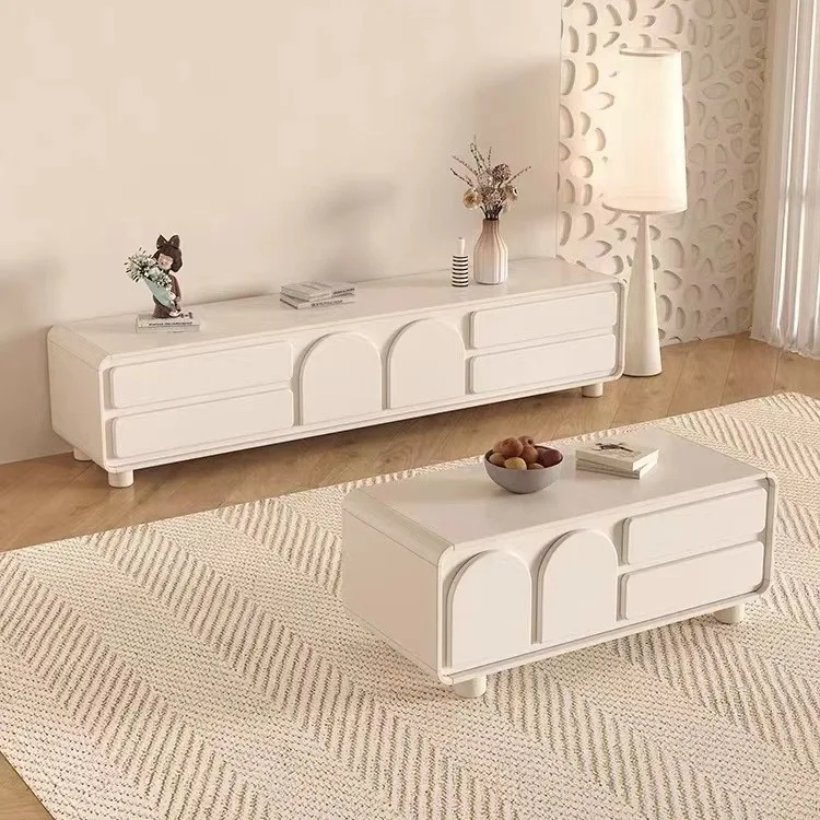 Small Household Cream Wind Coffee Table with Integrated TV Cabinet Storage for Living Room or Bedroom Furniture JY-C147