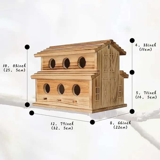 6 Hole Outdoor Bird House - Room for 6 Bird Families - Bluebird, Finch, Cardinals Hanging Bird Houses for Garden & Yard