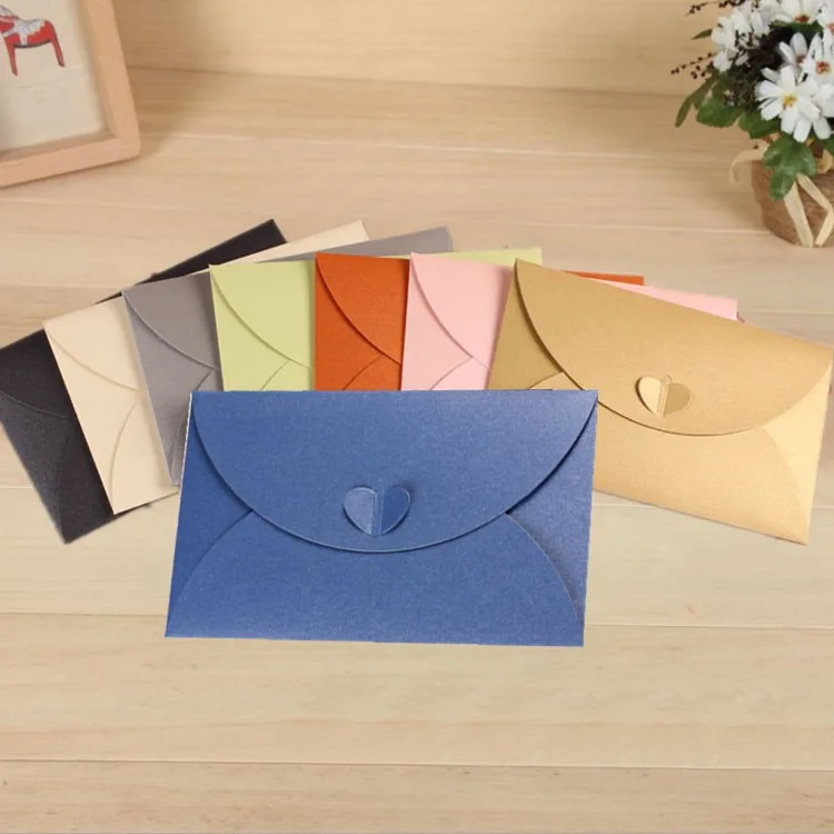 Sobres Envelope Custom Print Pearl Paper Black Paper Kraft Paper With Heart  Buckle For Cards Packaging