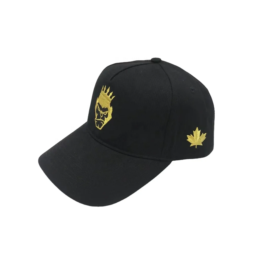 Custom mid profile cotton animal logo black trucker hat 5 panel snapback baseball caps and hats with oem leaf embroidery for men