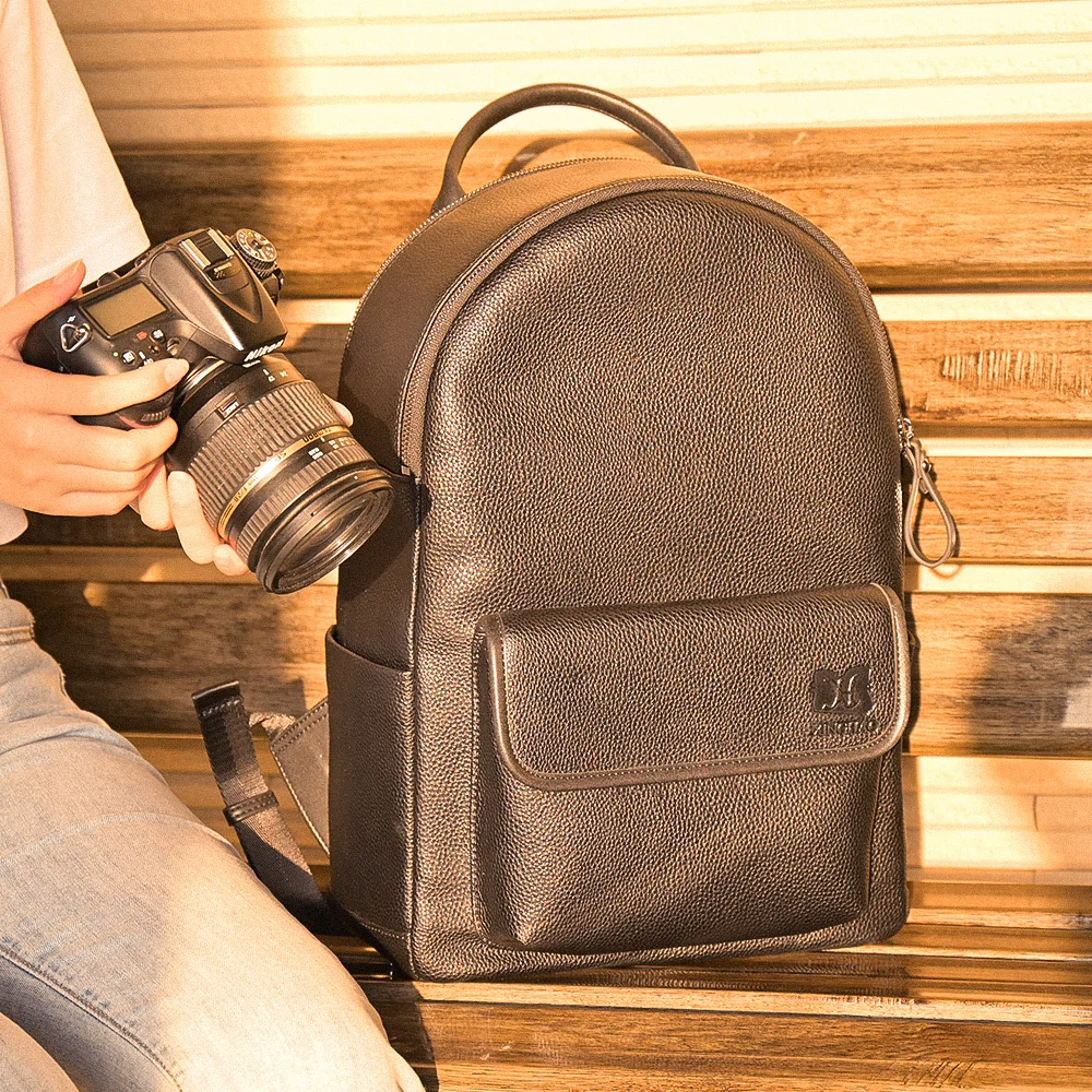 High quality logo custom leather camera backpack professional digital gear camera bag for photography