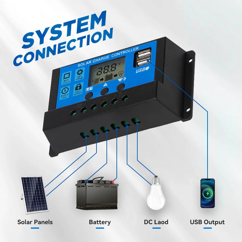 Контроллер солнечной батареи PWM 10A20A30A 12 В/24 В автоматическая свинцово-кислотная и литиевая батарея контроллер солнечного заряда для дома с использованием управления