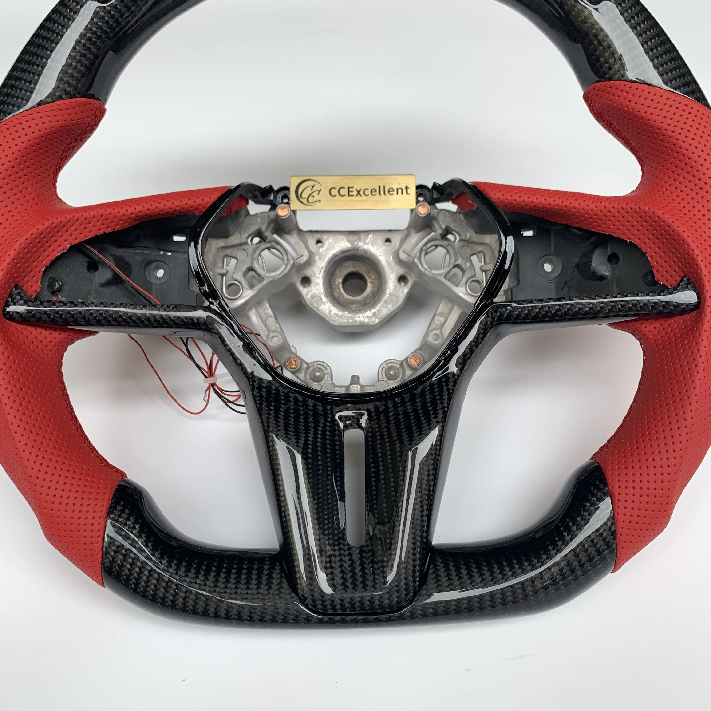 New design gtr r35 steering wheel carbon fiber with red perforated leather LED light carbon trim