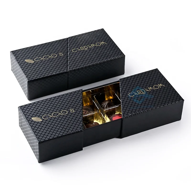 Custom 2 Layer Black Chocolate truфель бумажная упаковочная коробка с ПВХ вставкой роскошные открытые двери шоколад подарочные коробки
