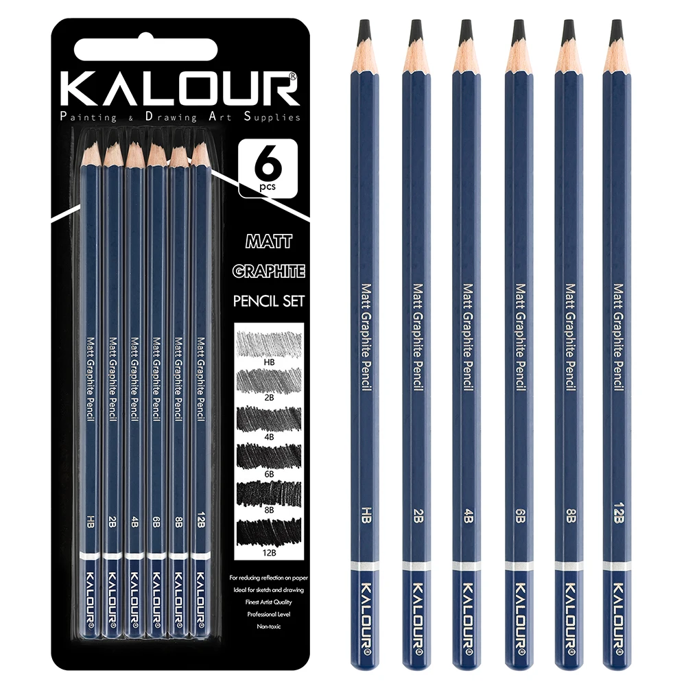 KALOUR Hot Sale High grade Soft Core Blister Pack Sketch Pencil 6pcs MATT Graphite Pencil for Artist and Student and Hobbist