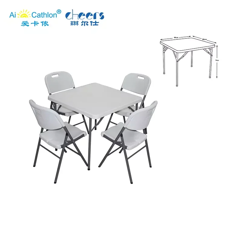 Dinning Camping Square Outdoor 4 Seats Plastic Powder Coated Metal Frame Foldable Picnic Card Table