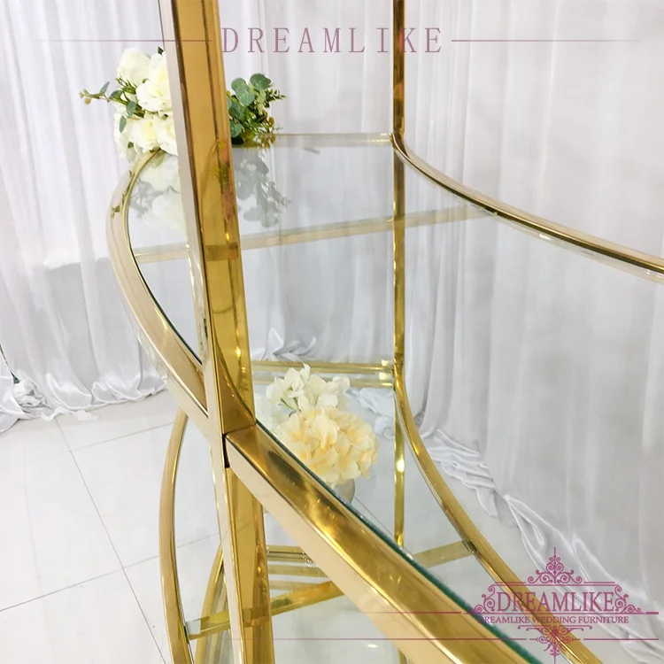 wedding bar display shelf gold stainless steel glass metal wine rack