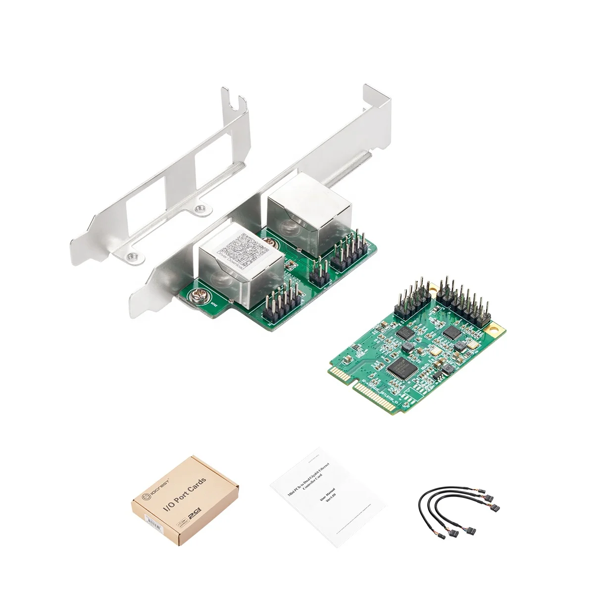IOCREST Mini PCIe 2 Port 1000M 1 Gigabit Ethernet Network Card RTL8111H Chips Dual RJ45 Lan 10/100/1000 Mbps Nic Lan for Desktop