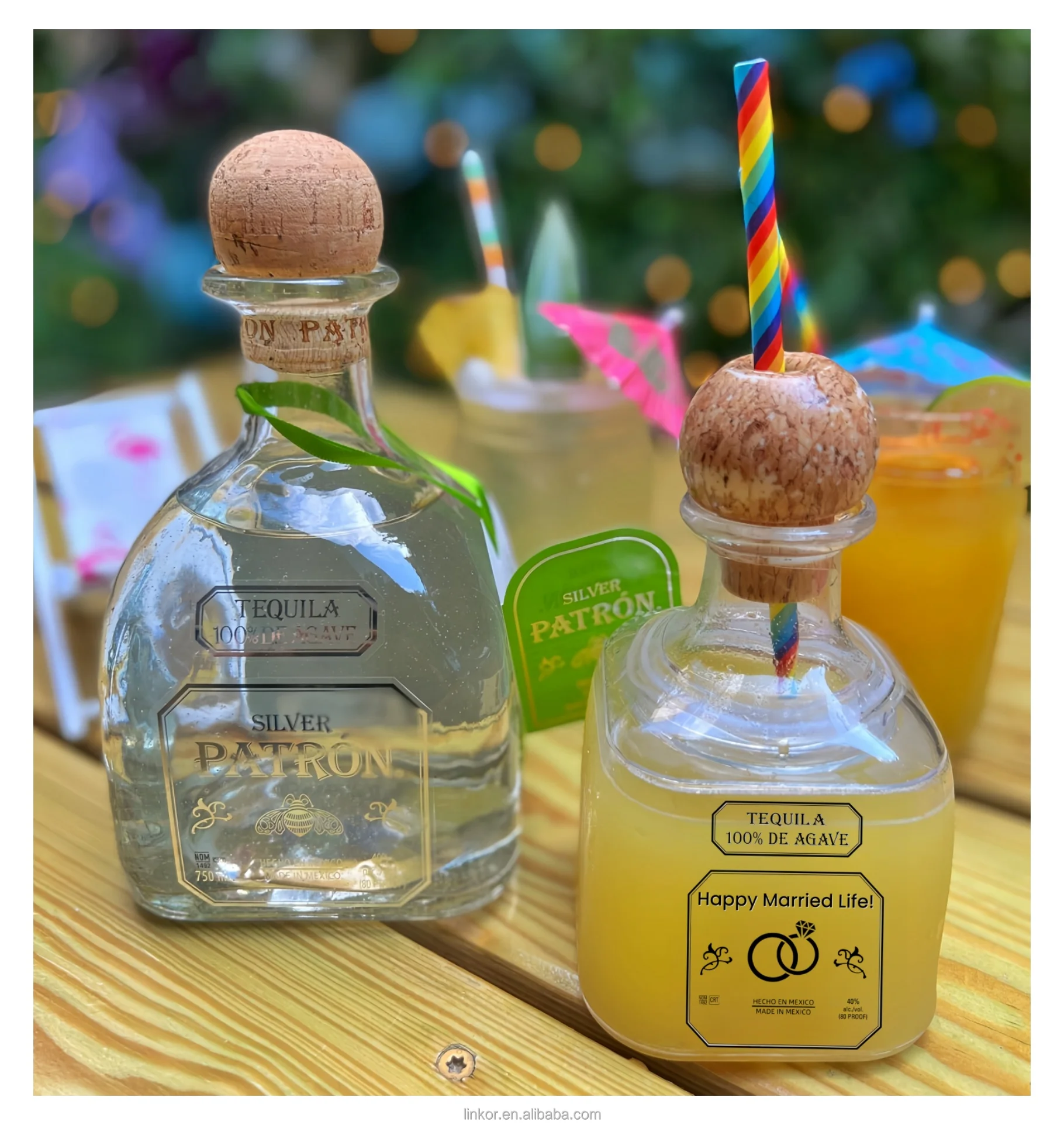 Tequila 375ML Plastic Bottle Drinking Cup Vessel Plastic Patron Bottle With Starws