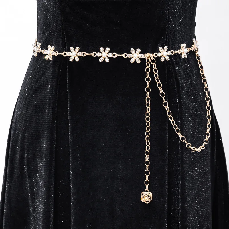 Factory Custom-made Rhinestone Waist Chain Ladies Gold Senior Single Circle Dress Belt Temperament Thin Waist Belt Ladies