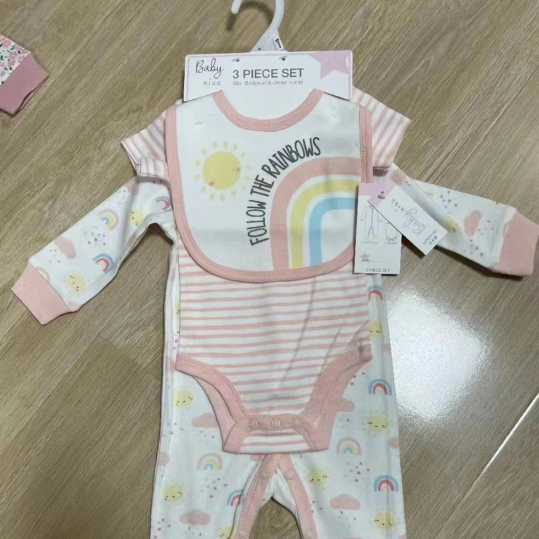 Overrun Goods lot Baby Cotton Romper  With Sleep suit  Newborn Clothes Manufacturers Directly For Matching Gift Set A0630