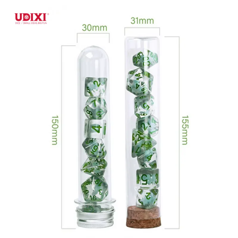 Udixi акриловые многогранные игральные кости на заказ, 8 шт. в наборе, прозрачные пластиковые игральные кости, игральные кости DND