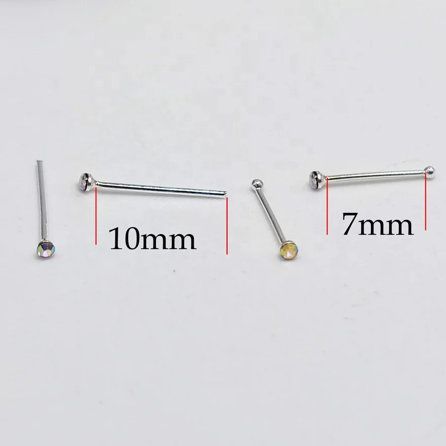 22g 925 sterling silver Tiny 1.2MM AB Nose Stud Ring Piercing Nose Bone I Shaped Nose pin body jewelry