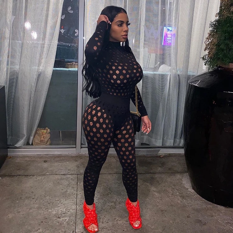 hollow out lace Tshirts legging workout suits long sleeve casual outfits extreme sexy see through two piece pants set women