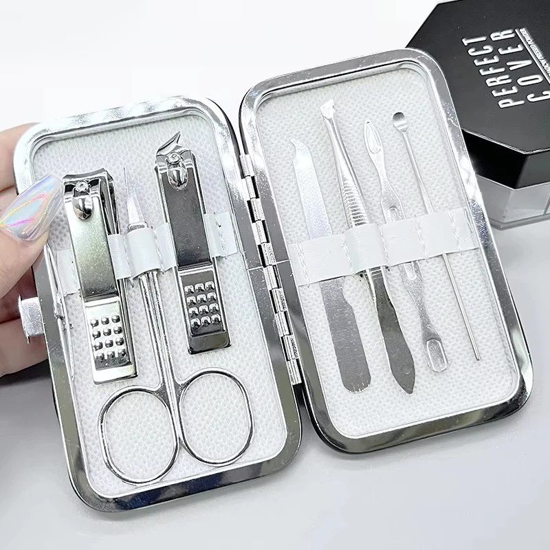Wholesale 7pcs/set Cosmetic Nail Care & Makeup Tools Accessories Stainless Steel Nails Clipper manicure kit pedicure set holster