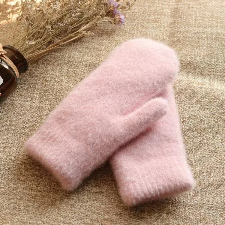 Women Cute Solid Color Mink Cashmere Mittens Winter Outdoor Cycling Hamd Gloves