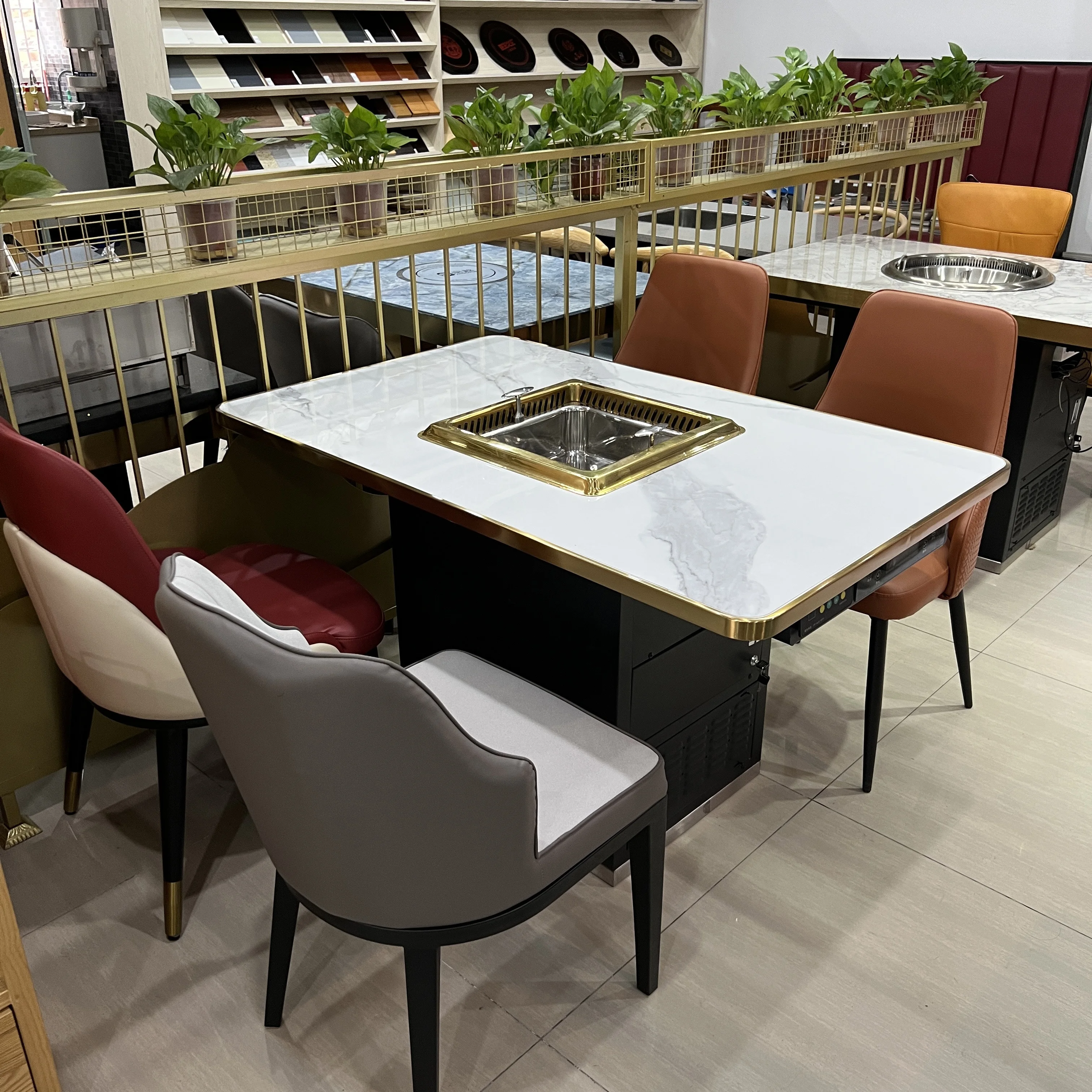 Zhuoyue P3 Commercial Furniture Restaurant Sintered Stone Dining Table Smokeless Electric Hot Pot Table hotpot table