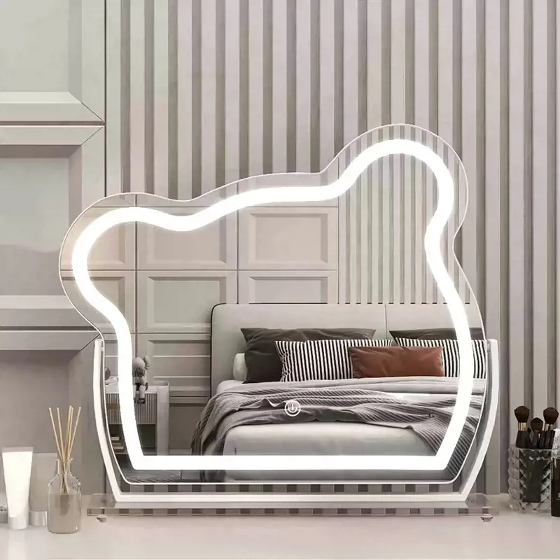 Bear LED Makeup Mirror Intelligent Touch Screen LED Mirror Girl Makeup Wall Mirror with RGB 7 Color Dimmer for Bathroom Use