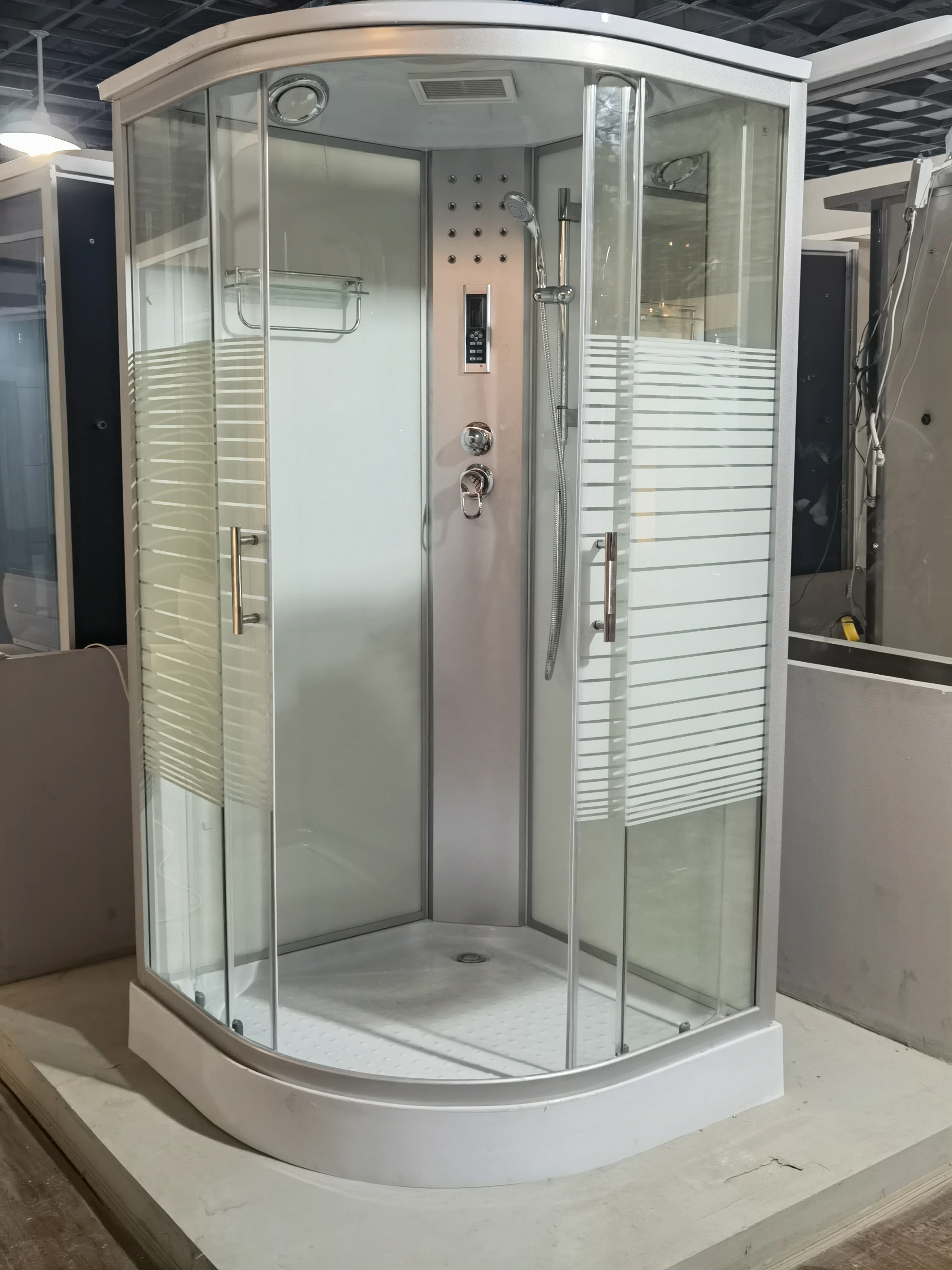Modern Double Sliding Door Bathroom Shower Square Aluminum Alloy with Clear Tempered Glass Waterproof Design