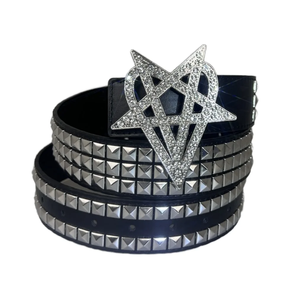 Y2K Star Belt Buckle Fashionable Silver Star Sparkle Studded with Love Kills Slowly for Pu Leather Belt