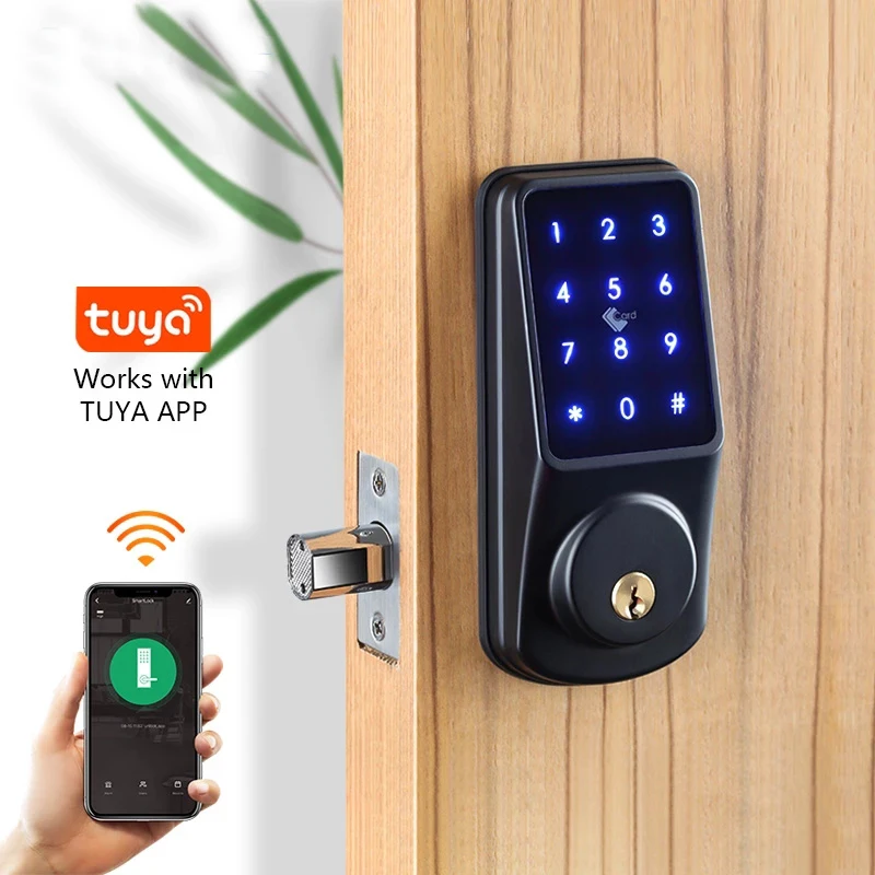 WiFi Electronic Keyless Secure Access Control Remotely Unlock Deadbolt Electronic Digital Smart Door Lock With Tuya App