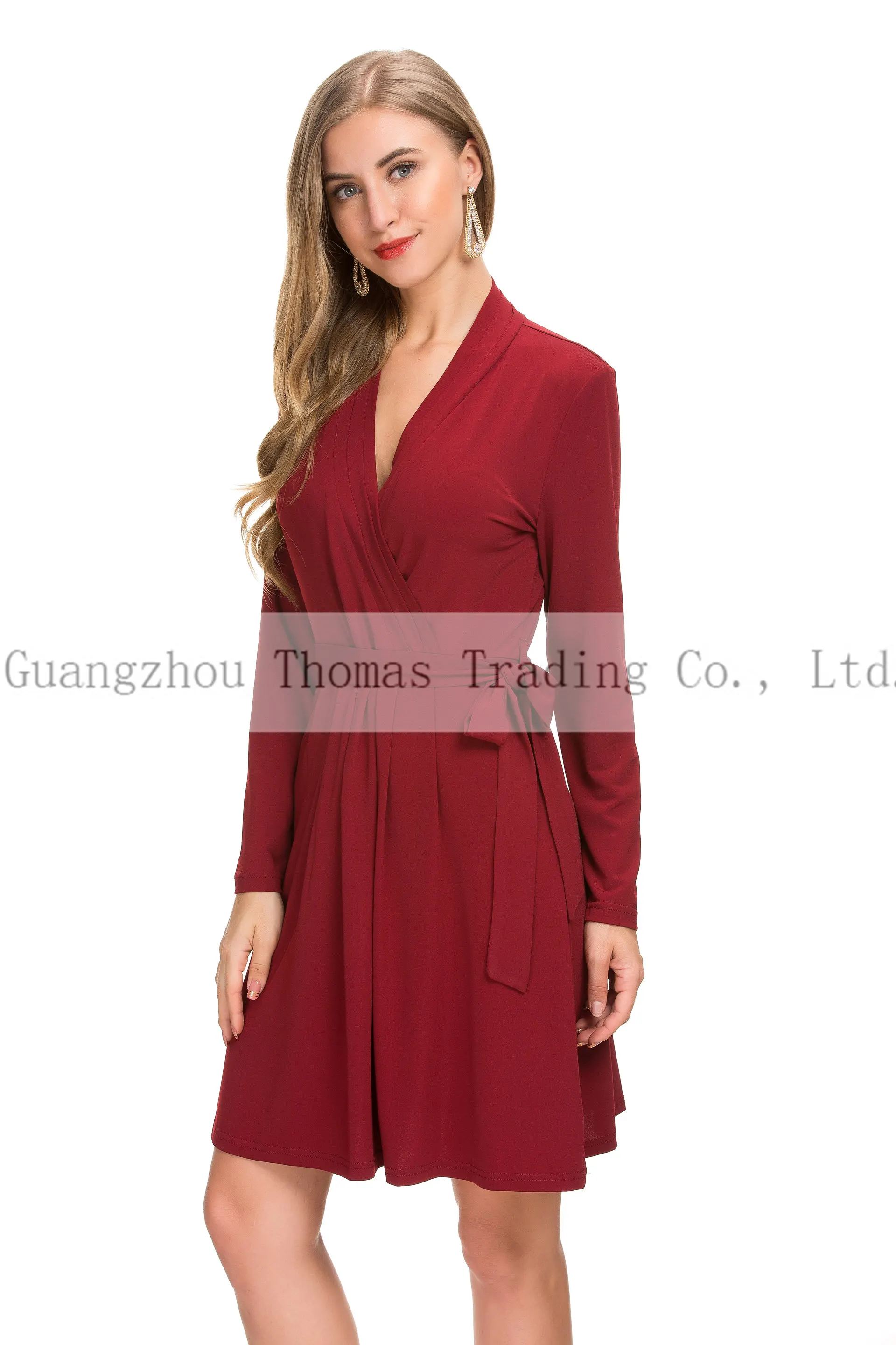 Hot Sell Women Fashion Clothes Elegant Casual Belted Faux Wrap Midi Dress  Hot Sale New Hot Sale New Style Design Spring Summer