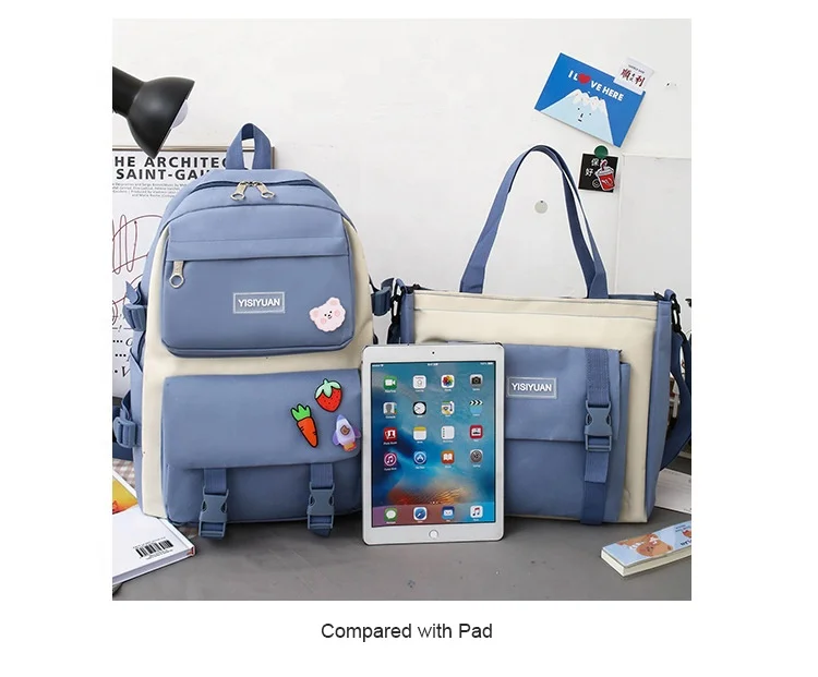 Hot Selling 5 in 1 School Book Bags Trend School Bag with Pencil Case Teenagers Middle Book Bagpack Backpack Canvas