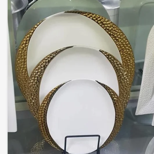 LK20190921-09 8inch gold pattern edge customized ceramic plate dinner round plates for banquet use