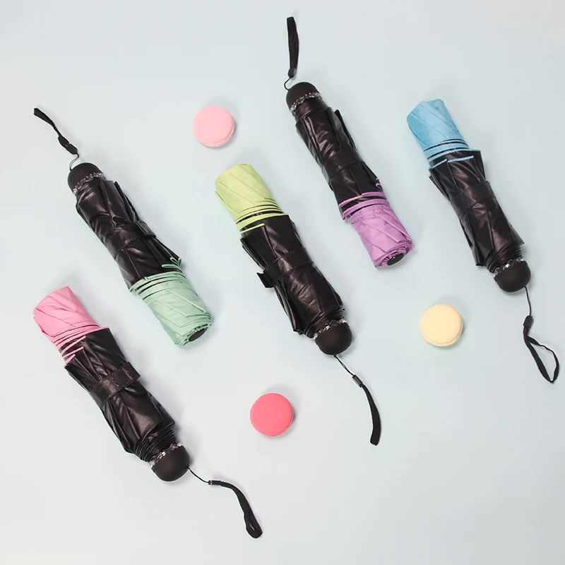 2022  macaron UV protection lady black coating 3 folding umbrella