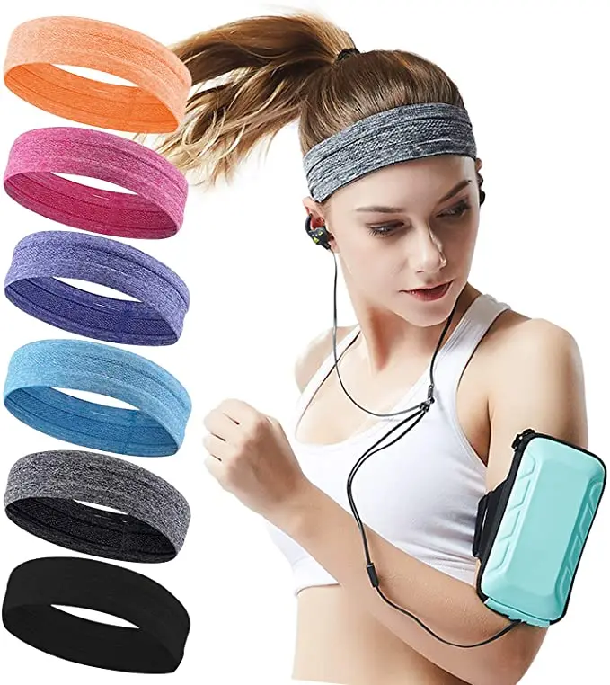 Fashion Sports Headbands Terry Cloth Moisture Wicking Athletic Basketball Hair Bands Women Hair Non Slip Workout Sweatbands
