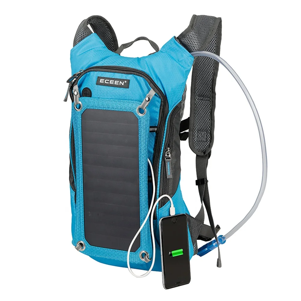 7 Watt Solar Panel 10K MAh Charging Battery Powered 1.8 Liter Hydration Backpack for Electronic Device Power Charger Back