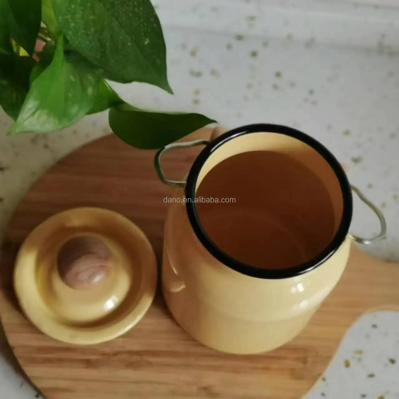 Enamel Metal Milk Bucket with Lid Wholesalers Enamel Milk Can Enamel Storage Containers Outdoor Enamelware