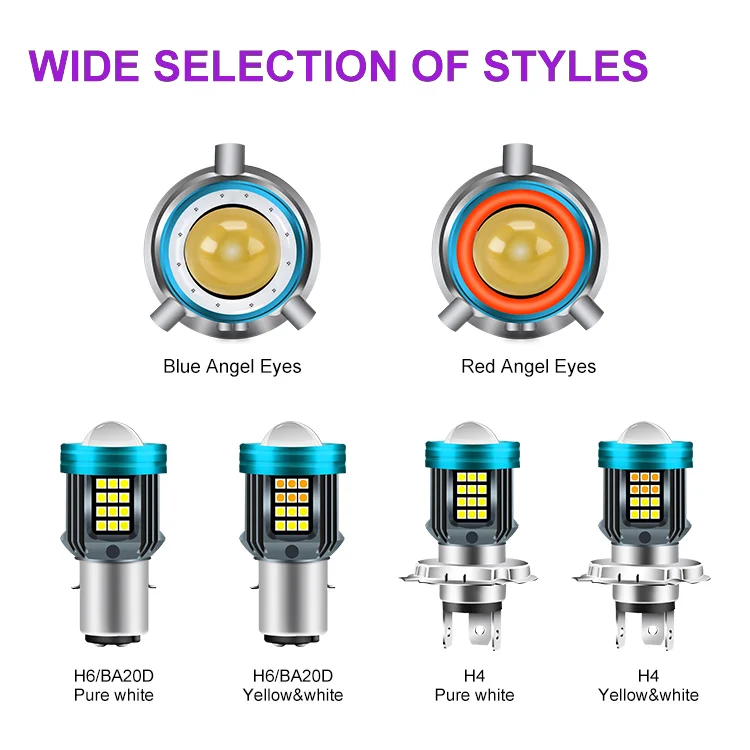 X-7SEVEN Modern Type BA20D H4 Flashing Motorcycle Projector Auto Lighting System H4 Bi LED Projector Lens With Angel Eye Light