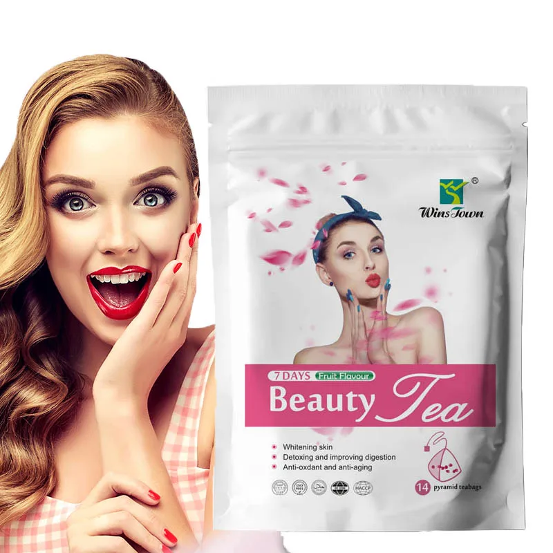 Winstown 7 day beauty tea Pyramid bag private label skin whitening glow tea natural herbal anti aging lightening tea