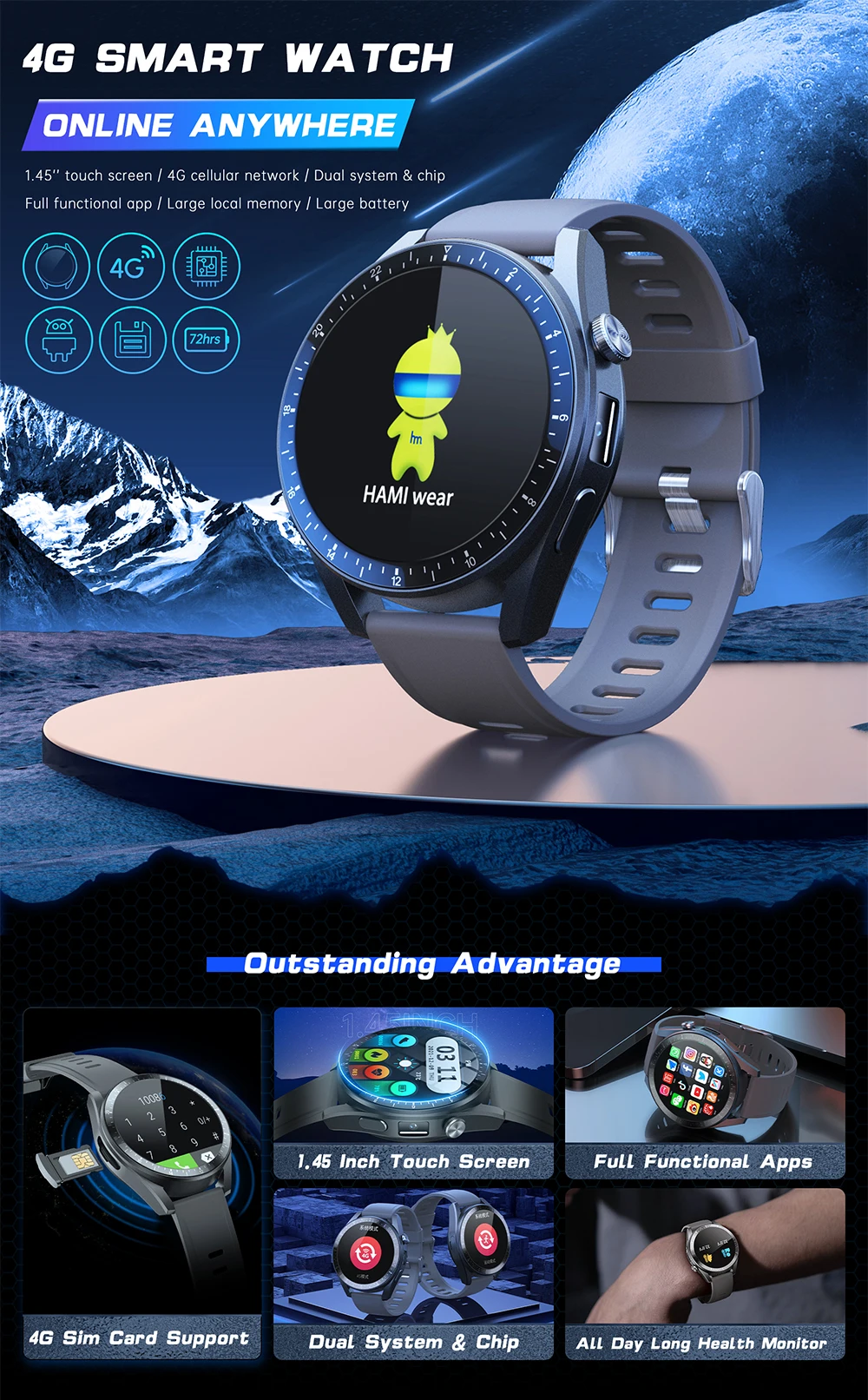 Hot Sale 4G Call Smartwatch GPS Navigation WIFI Camera Fitness Smart Watch with SIM Card