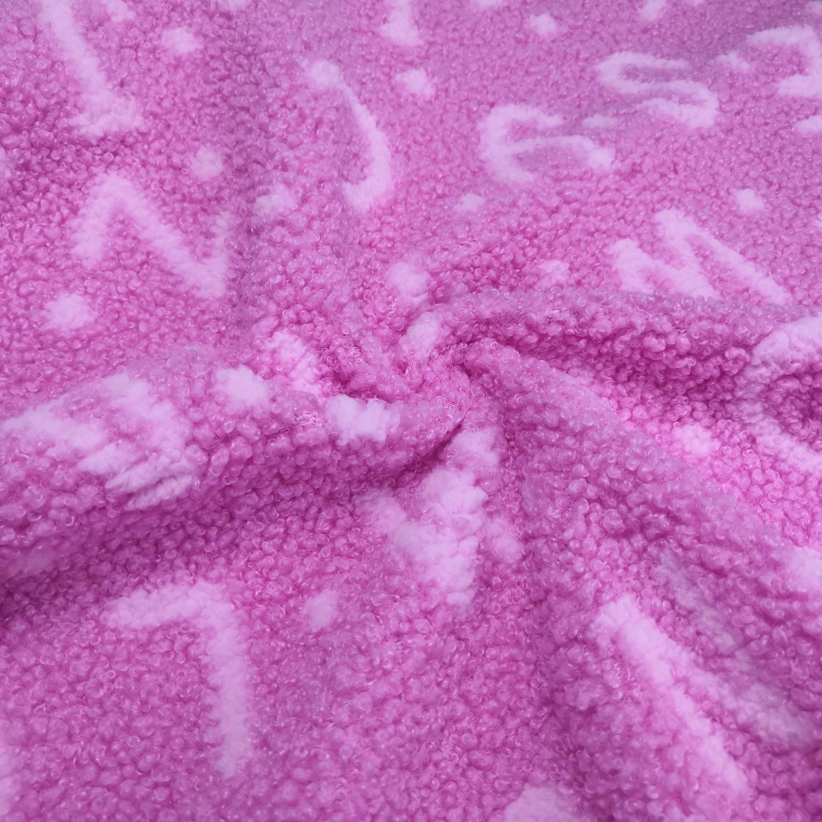 Winter fashion garment warm keeping alphabet printed coral teddy fleece fabric for coat