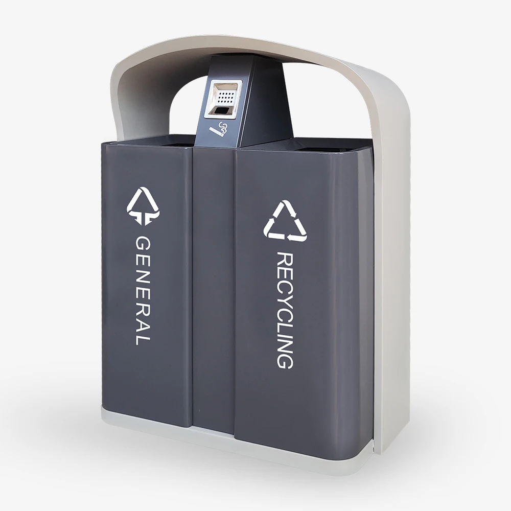 Oem Design Manufacturing Galvanized Steel Waste Recycle Bins Outdoor Dark And Light Gray Garbage Bin