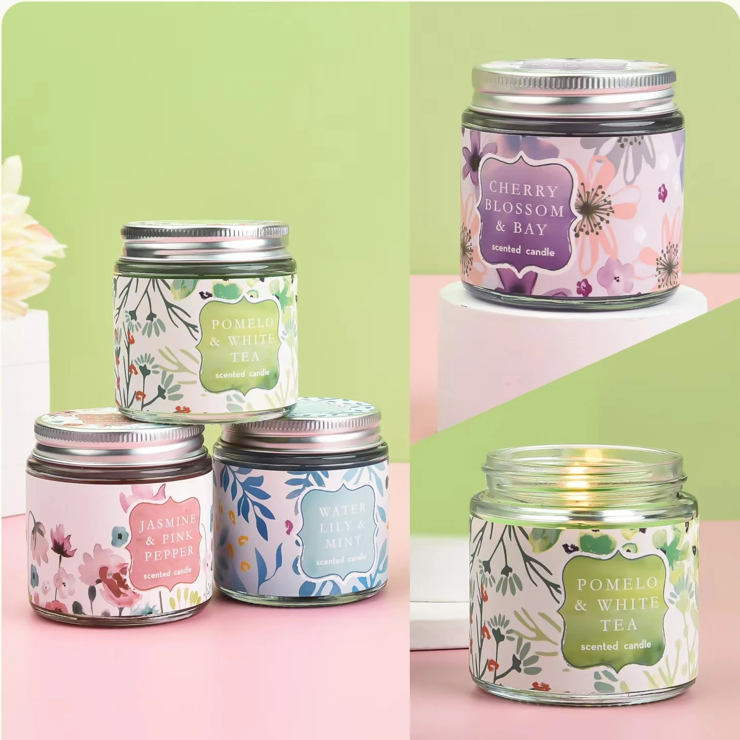 wholesale home decor candle colorful glass jar soy wax scented custom luxury birthday aromatic candles with lid