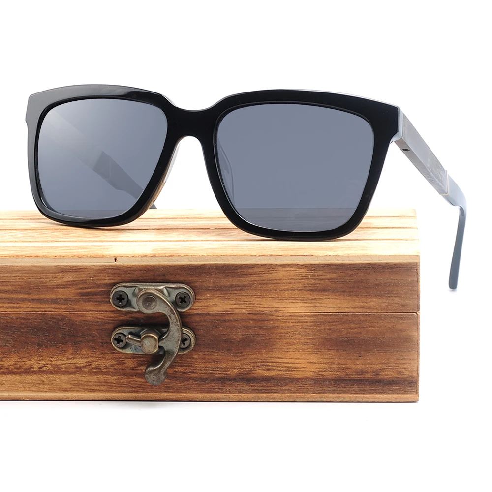 Wooden arms with acetate tips new square fashionable acetate men sunglasses