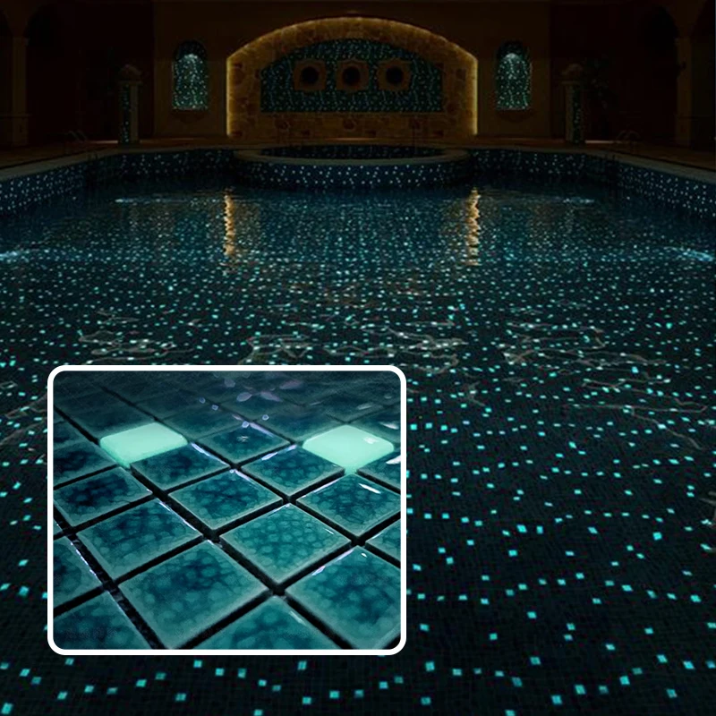 Tile Wholesale 25x25 Blue Luminous Fluorescent Swimming Pool Tiles Mosaic Ceramic Glazed Glow in the Dark Pool Tile