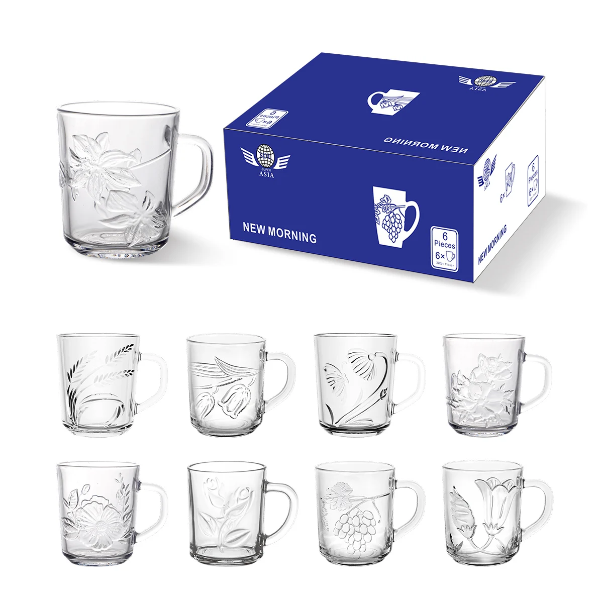 JINGHUANG GLASSWARE Factory Customized Arabian Crystal Coffee Cup Mug Glass Tea Cup Set With Handle Tea Cups
