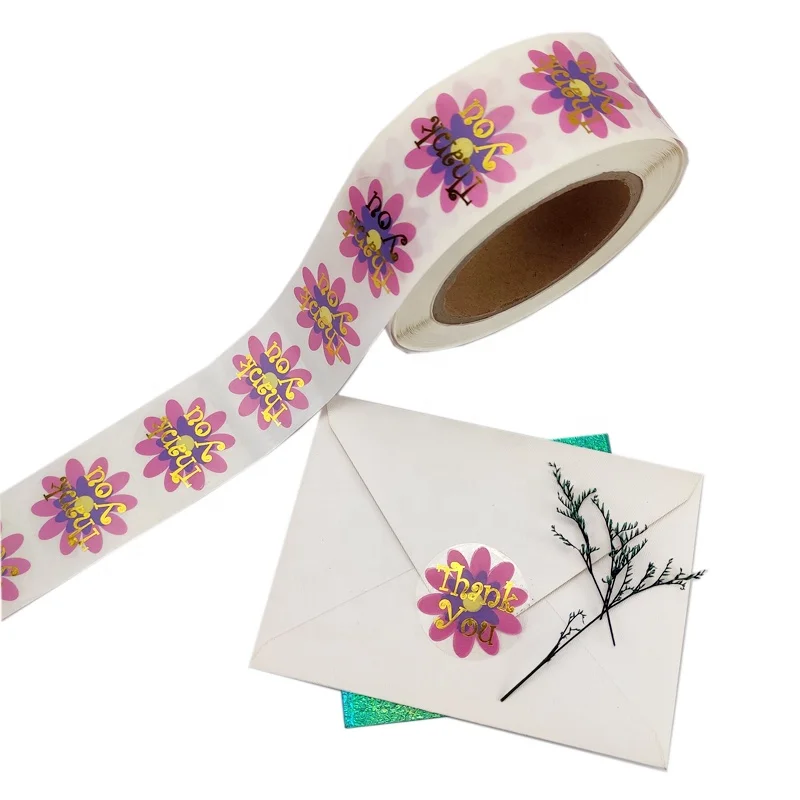 1.5inch 500pcs/Roll Round Floral Thank You Stickers Black wedding Gifts Evenlop Sealing Packaging Labels Sticker Roll