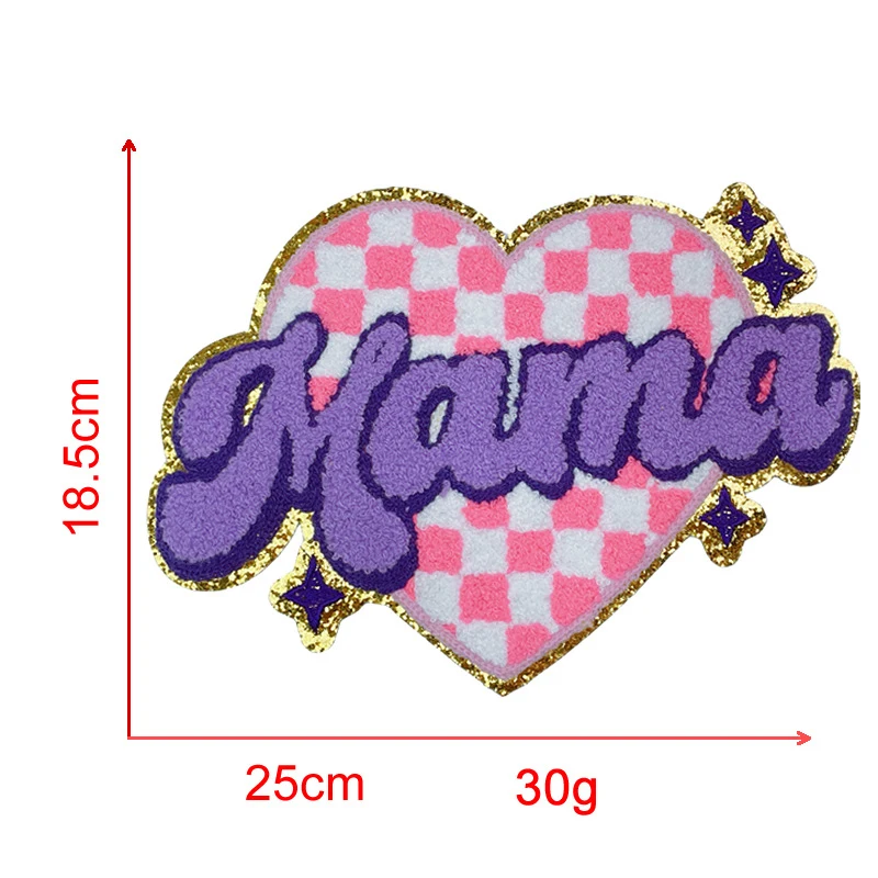 Wholesale custom embroidery patch iron on letters sequin glitter mama chenille patches for clothes